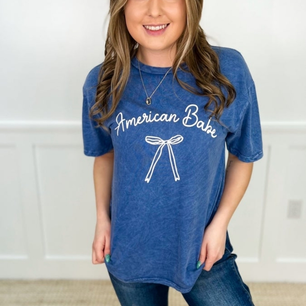 Oat Collective Blue 'American Babe' Graphic Tee